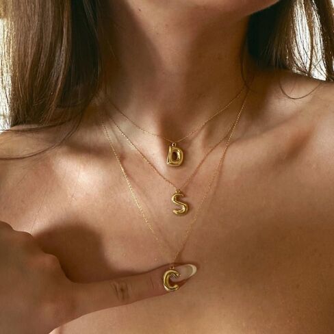 Bubble Letter Necklace for Women Balloon Initial Necklaces Dainty 18K Gold Plated Alphabet Pendant Necklaces for Teen Girls Girlfriend Name Personalized Jewelry Gift in Saudi Arabia