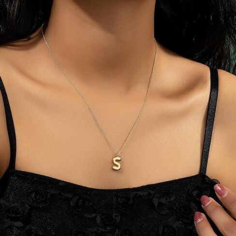 Bubble Letter Necklace for Women Balloon Initial Necklaces Dainty 18K Gold Plated Alphabet Pendant Necklaces for Teen Girls Girlfriend Name Personalized Jewelry Gift in Saudi Arabia