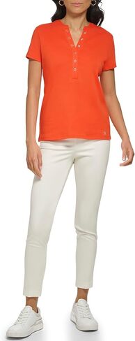 Calvin Klein Women's Lower Neckline 1x1 Rib Cotton Snap Detail Casual Short Sleeve in Saudi Arabia