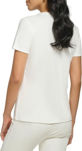 Calvin Klein Women's Lower Neckline 1x1 Rib Cotton Snap Detail Casual Short Sleeve in Saudi Arabia