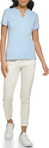 Calvin Klein Women's Lower Neckline 1x1 Rib Cotton Snap Detail Casual Short Sleeve in Saudi Arabia