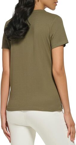 Calvin Klein Women's Lower Neckline 1x1 Rib Cotton Snap Detail Casual Short Sleeve in Saudi Arabia