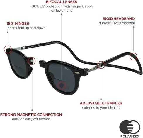 نظارات شمسية كليك مغناطيسية ثنائية البؤرة، عدسات مستقطبة، حماية 100% من الأشعة فوق البنفسجية فئة A وB، هيكل قابل للتعديل، عتيق (S- M) in Kuwait