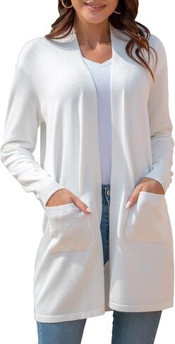 KNIT & CAST Women's Long Cardigan Sweaters Pockets Lightweight Open Front Duster for Autumn in Kuwait