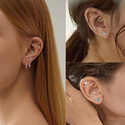 FUNRUN JEWELRY 21 Pairs Small Stainless Steel Stud Earrings for Women Hypoallergenic Silver Stud Earrings 20G Flat Back Earrings Hoop Earrings Cartilage Helix Earrings Piercing Jewelry, Metal, No in Kuwait