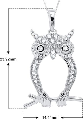 Poshadime Bali-Style Owl Pendant Necklace - 14K White Gold Plated Round Cut Real Diamond Owl Bird Animal Necklace Pendant With 18" Chain (0.10 Carat, I-J Color, I2 Clarity), Metal Stone, Diamond in Saudi Arabia
