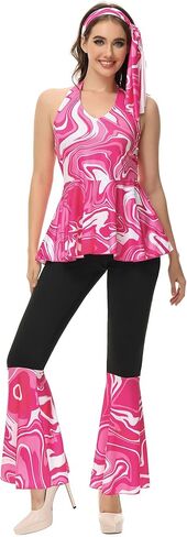 Haorugut 70s ديسكو الزي النسائي ديسكو السراويل وقمم ديسكو للنساء أزياء ديسكو الأزياء in Kuwait