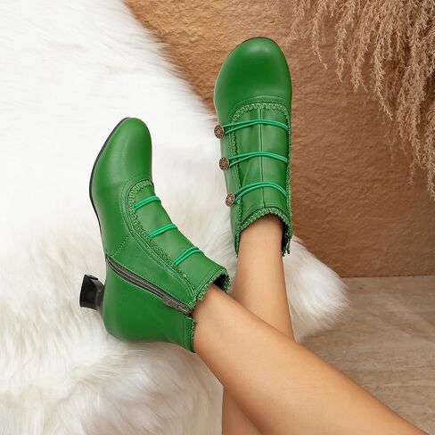 Women's Ankle Boots Low Heels Lace Buttons Round Toe Side Zipper Vintage Short Boots Autumn Winter in Saudi Arabia