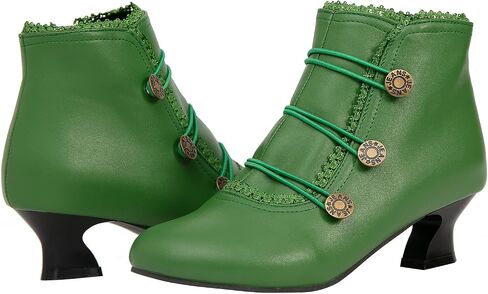 Women's Ankle Boots Low Heels Lace Buttons Round Toe Side Zipper Vintage Short Boots Autumn Winter in Saudi Arabia