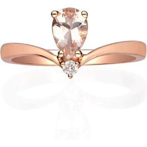 Gin and Grace 10K Rose Gold Genuine Morganite Ring with Diamonds for women | Ethically, authentically & organically sourced (Pear-cut) shaped Morganite hand-crafted jewelry for her | Morganite Ring for women