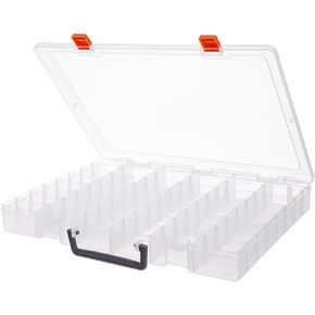 SUPERFINDINGS 48 Grids Compartment Organizer Box 14.05"x10.94" Large Plastic Organizer Box with Dividers White Arts Crafts Storage Containers with Handle for Cosmetics Jewelry Beads Snack Box