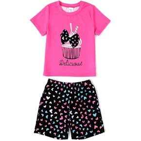 PATPAT Girls Pajamas Set Toddler Girl 2 Piece Short Sleeve Mermaid Unicorn Cat Pjs Summer Sleepwear Shorts Set 2-6 Years