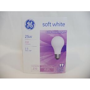 General Electric Ge Soft White Light Bulbs 25 W 210 Lumens A19 Med Base 4-1/4 In. Pack / 2