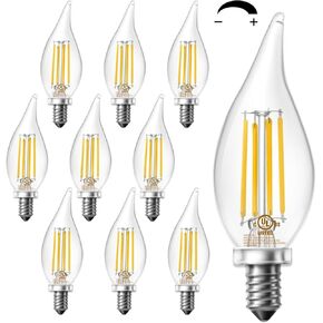 مصابيح LED للشمعدانات من DAYBETTER، E12 لمبات الشمعدانات LED 60 وات مكافئة، مصابيح إضاءة الثريا، لمبة LED قابلة للتعتيم 5000 كيلو ضوء النهار الأبيض، 5.5 وات 600 لومن طرف اللهب CA11 لمبات ضوء الشموع، 10 عبوات