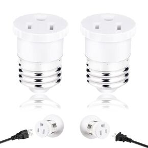 8 Pack, Light Socket to Plug Adapter, Convert Light Bulb Socket to Outlet Adapter (White).
