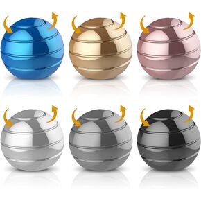 6 Pack Kinetic Spinning Desk Toy Bulk Basket Stocking Stuffers for Kids, Metal Fidget Spinner Ball, Optical Illusion Desktop Fidget Spinner Toys, Gifts for Women, Men, Kids and Adults