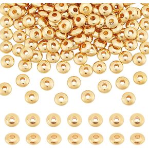 PH PandaHall 200pcs 5mm Flat Disc Spacer Beads - 18K Gold Rondelle Heishi Loose Metal Spacers for Heishi Clay Beads Summer Stackable Necklace & Bracelet Jewelry Making