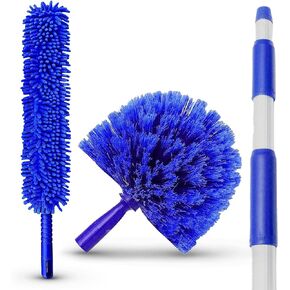 Ceiling Fan Duster Cobweb Duster, Extendable Reach 20 feet, | 3-Stage Aluminum Telescoping Pole | Extends for High Ceiling Duster | Long Handle Plus 2 Duster Heads