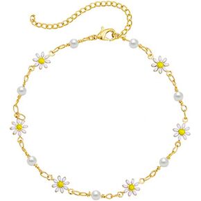سوار خلخال من SOVOEY Daisy للنساء - مجوهرات للقدم على الشاطئ مطلية بالذهب عيار 14 قيراط، خلخال على شكل زهرة، هدايا شخصية in Kuwait