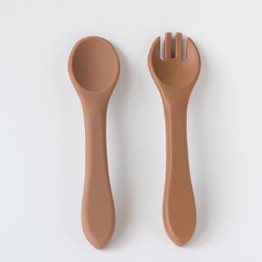 Babeehive Goods Spoon and Fork | Safety, Ergonomics, and Practicality | Perfectly Sized For Tiny Hands | Food-Grade Materials, BPA-Free | Versatile, Suitable, and Convenient (Apricot)