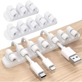 حامل كابل مطور من SOULWIT، مشابك منظم سلك إدارة الكابلات من السيليكون ذاتية اللصق لكابل شحن USB لسطح المكتب وسلك الطاقة بجانب السرير وسلك الكمبيوتر المكتبي والمنزل (فتحة 3/5/7، أبيض)