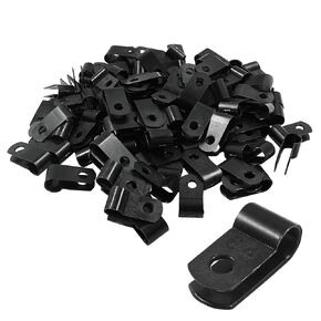 Unlorspy 100 Pcs Black R-Type Cable Clip 1/4 Inch Nylon Plastic R Type Wire Clamp for Wire Management (6.4mm, 1/4 Inch)
