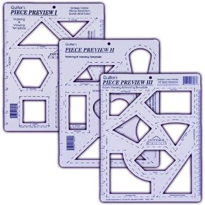 Piece Preview I, II & III – 3 pc Set – Fabric Viewing and Marking Template. Great Tool for Selecting Fabrics and Determining Designs for Quilting.