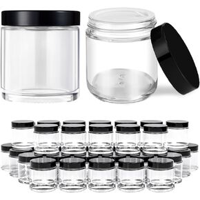 4 oz Amber Glass Jar with Lids, 48 Pack Small Glass Candle Jars with Lids & Sticker, Empty Cosmetic Containers for Sample, Cream, Spice, Lotion, Ointments