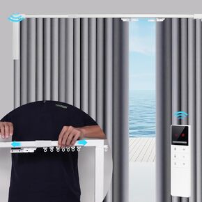 ZSTARR Motorized Curtains Tracks,Smart Curtains Motorized Opener Electric Single Rods Automatic Rod Poles with Remote Control for Windows Doors Room Divider (white, 70.87"-118.11")