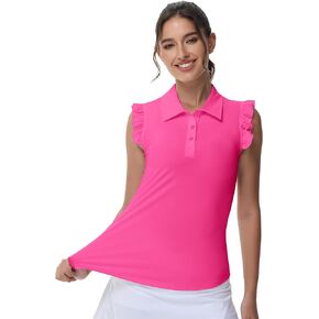 Womens Sleeveless Golf Shirt Ruffle Sleeve Polo Shirts Moisture Wicking Golf Apparel Tennis Shirts Golf Tank Tops