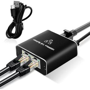 Ethernet Splitter 1 to 2 - High Speed 1000Mbps Network Splitter Adapter with USB Power Cable for Cat5/5e/6/7/8 Cable [Simultaneous Networking for 2 Devices]