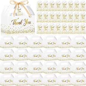 Qilery 24 Sets Thank You Treat Boxes with Ribbon and Card 6 x 3.5 x 3.5 Inches Gable Boxes Party Favor Boxes Thank You Gift Box for Wedding, Birthday, Baby Shower Celebrations (Black)