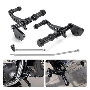 Motorcycle Polished Forward Controls Footpegs Levers Linkages Fit for 2000-2017 Harley Dyna Street Bob Super Glide Low Rider Fat Bob（Chromed）