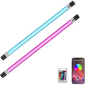 YUNKE 2 Pack Handheld and Rechargeable RGBW Tube Light, 360D View Angle, with Remote & APP Control, Music Interactive for Fashion Show, DJ and Photography Lighting (5500K)