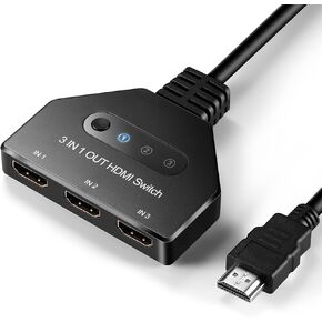 4K@30Hz HDMI Switch 3 in 1 Out, Komytoo 3 Port HDMI Switch | 3x1 Manual HDMI Switcher with HDMI Cable Support 4K 3D 1080P, Plug and Play for Xbox, PS4, PS3, Blu-Ray Player, DVD, HDTV