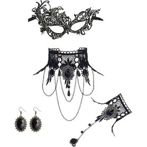 BRYCTSISEN Retro Gear Gothic Punk Costume Accessories Black Lace Choker Necklace Earrings Bracelet