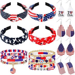 Kingdder 18 جهاز كمبيوتر شخصى الرابع من يوليو النساء الملحقات مجموعات العلم الأمريكي الأقراط الوطنية عصابات البوهيمي تمتد الأساور الولايات المتحدة الأمريكية العلم مجموعة المجوهرات التذكارية عيد الاستقلال هدايا حزب للنساء الفتيات in Kuwait