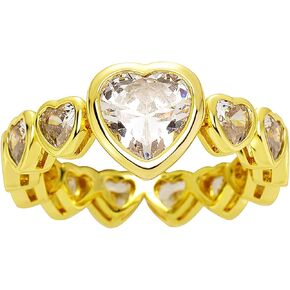 TOPGRILLZ Pink Heart Diamond Rings 14K Gold Plated 5A+ Cubic Zirconia Heart Shape Cute Ring Bling Promise Wedding Band Love Baguette Rings For Women Trendy