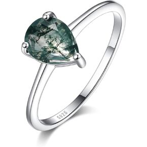 Angol Natural Moss Agate Ring 925 Sterling Silver Teardrop Engagement Promise Ring for Women Jewelry Gifts