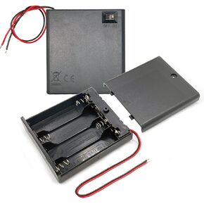 Jstincal 2 Pack 4AA Battery Box, 4 AA Battery Holder with Wire Leads, Battery Case Box Holder 6V (4×1.5V), 4 Slots x 1.5V Battery Box with On/Off Switch and Cover