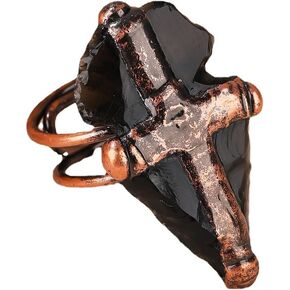 Big Cross Natural Black Obsidian Statement Ring for Women Girls Midi Thumb Adjustable Gemstone Dainty Trendy Simple Party Wedding Band Rings Jewelry Birthday Party Gifts in Kuwait