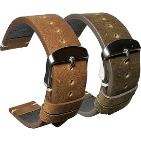 Longjet 2Pcs Genuine Leather Watch Bands for Men and Women, Vintage Replacement Watch Strap, Band Width 18mm 20mm 21mm 22mm 24mm