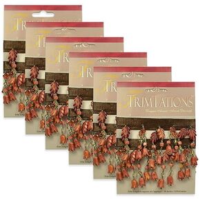 Expo International, Inc 6 Yards of Beaded Tulip Fringe Trim 6 Packs of 1yd Applique, Brown