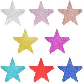 Glitter Star Cutouts Penta Angel 80 Pieces 5'' Paper Star Cardstock Confetti for Crafts DIY Bulletin Board Classroom Wall Party Decoration (Mixed Colors)