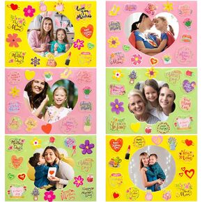 FANCY LAND Mother's Day Picture Frame Craft Kits Happy Mother's Day Foam Photo Frames with Stickers for Kids DIY Project School Classroom Home Decorations 12Pcs