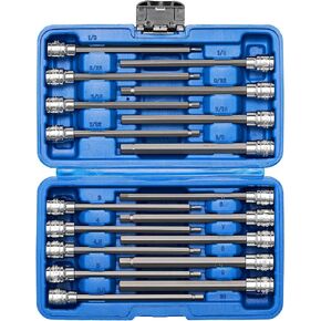 Mayouko 3/8" Drive Extra Long Allen Hex Bit Socket Set, 1/8" - 3/8", 3-10mm, S2&CR-V, Metreic&SAE, 18 Pieces, 150mm/5.9" Length