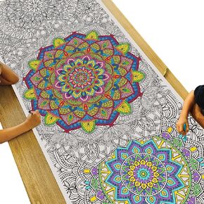 Tiny Expressions - Jumbo Flower Mandala Coloring Poster | Massive 72" x 30" Premium Coloring Paper for Children, Teens or Adults | Giant Table Size