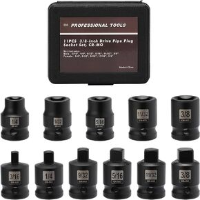 Mayouko 11PCS 3/8" Drive SAE Pipe Plug Socket Set, Tapered Male Square Drive, Chamfered Female Square Drive, CR-MO