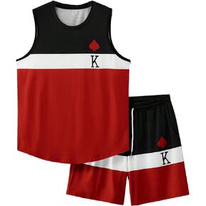 GORGLITTER Men's 2 Piece Tracksuit Color Block Graphic Print Sleeveless Top and Shorts Sets with Pockets