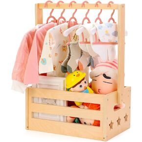 JOLYKAKI Wooden Baby Shower Crate Closet, Gifts Basket for Baby Shower Gifts, Baby Storage Crate Hamper with Handle, Welcome Gift Basket for Newborn Boys Girls, Pregnancy Gifts for New Parents